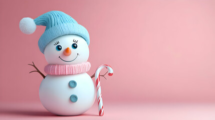 3D Snowman Illustration Pink Background