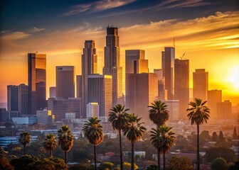 Minimalist Los Angeles Sunset Skyline - Cityscape Panorama