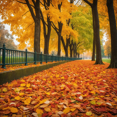 Obraz premium Beautiful autumn landscape with. Colorful foliage in the park. Falling leaves natural background