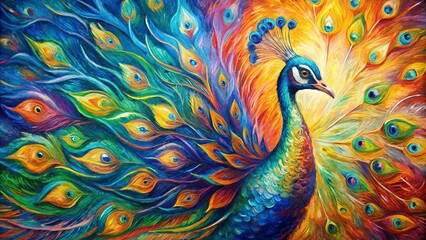 Vibrant Peacock Painting A Colorful Avian Masterpiece with Rich Hues and Expressive Details