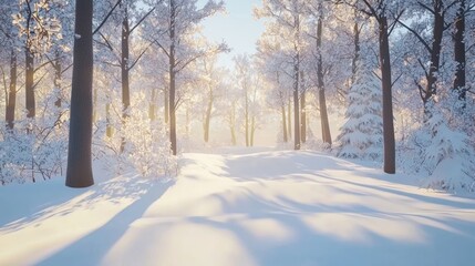 Obraz premium A forest clearing blanketed in untouched white snow.
