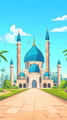 Naklejka premium cartoon mosque scenery for soft wallpaper design collection