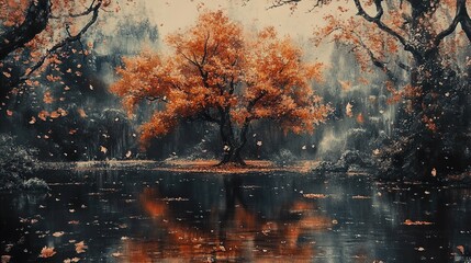 Autumnal Serenity: A Solitary Tree by a Still Lake