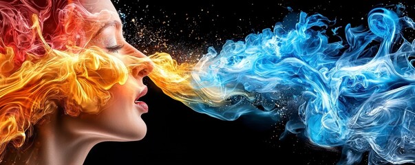 Woman Exhaling Fire and Ice