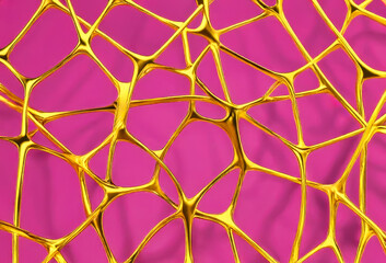 Fototapeta premium Neural Links Network Abstract background , Minimal futuristic, liquid gold mesh pattern with cells, grid illustration on pink backgrounds