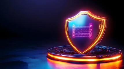 Fototapeta premium neon shield: cyber security concept - cyberpunk aesthetic