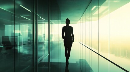 Fototapeta premium Confident Businesswoman Strolling in Modern Office Environment