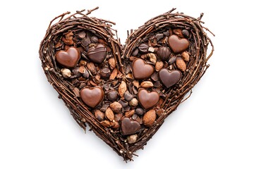 love heart with chocolate isolated on white
