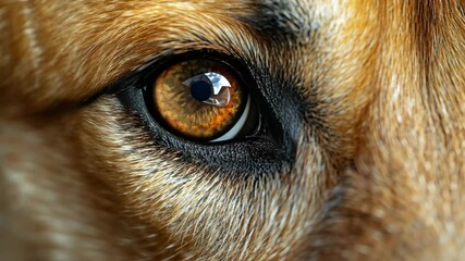 Close-up view of a dog's expressive eye showcasing intricate details and warm colors in natural light