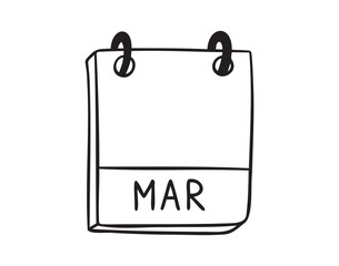 March calendar month page hand drawn doodle icon. Outline line symbol for planning. Single calendar element.