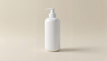 Professional White Pump Dispenser Bottle on Neutral Background with Copy Space