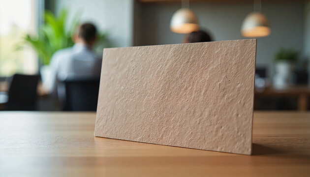 Professional Brown Card Display with Office Background and Copy Space