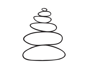  Yoga stones stack doodle hand drawn icon. Outline drawing balanced zen stone line clipart symbol. Spa pebbles black and white graphic line illustration.