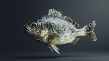 Fototapeta premium Realistic Full-Bodied Hype Fish Render with Detailed Textures and Shadows in a Dark Background for Stock Photography