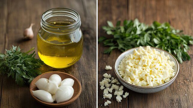 Fresh Ingredients for Healthy Cooking with Olive Oil and Cheese