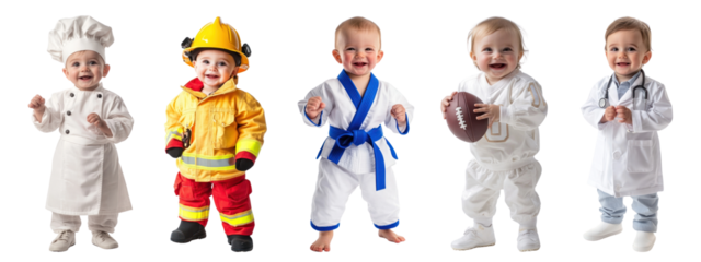 PNG Adorable babies in career costumes, element set on transparent background