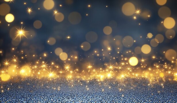 Abstract Blue Holiday Background with Scattered Lights and Text Space for Christmas, New Year Celebrations