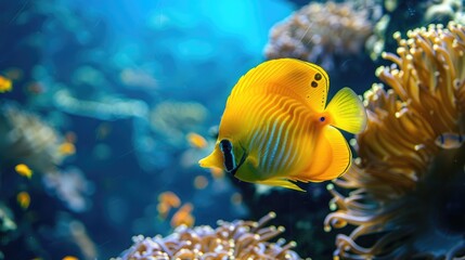 Obraz premium Yellow Butterflyfish in a Vibrant Coral Reef
