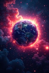 Obraz premium Radiant energy field surrounding a glowing planet, colorful, abstract