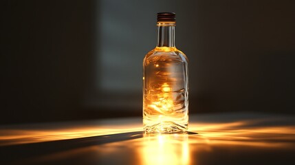 Transparent bottle illuminated naturally on a sleek table