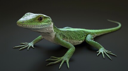 Fototapeta premium Close-Up View of Green Anole Lizard Showcasing Detailed Skin Texture and Vibrant Colors