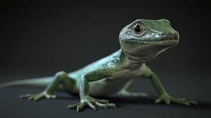 Fototapeta premium Detailed Close-Up of an Anole Lizard Showcasing Its Unique Features and Vibrant Green Coloration