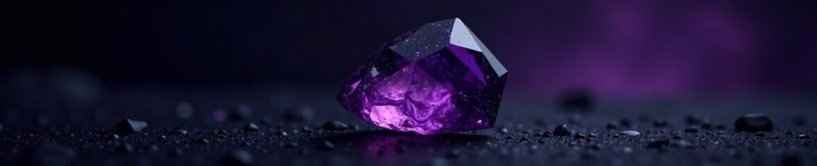 Obraz premium Dark purple amethyst gemstone on a glossy black background, dark purple, night sky, black background