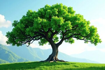 Fototapeta premium Ficus religiosa tree with long, slender, green branches, slender, nature