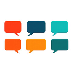 Colorful speech bubbles in various shapes and sizes, displayed in a grid format, representing communication and dialogue.