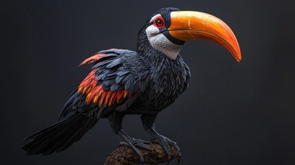 Obraz premium Vibrant Full Body Image of a Colorful Toucan Perched on a Branch with Striking Features and Bold Colors