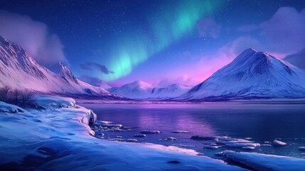 Naklejka premium Northern Lights Dance Above a Frozen Lake