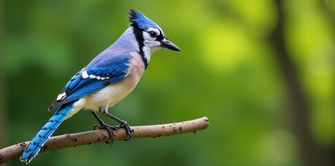 Vibrant blue jay perched on a branch with blurred background, blue jay, nature