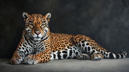 Naklejka premium Stunning Full-Body Image of a Relaxed Jaguar in a Natural Setting with Beautiful Spots and Unique Expressions