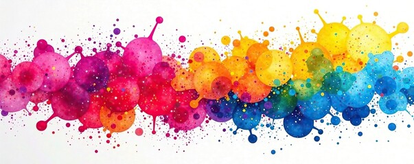 Fototapeta premium Vibrant abstract colors against a white backdrop with splattered paint, bright hues, multicolored splatter, kaleidoscope effect