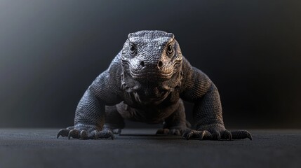 Fototapeta premium Majestic Dragon-like Creature Displaying Strength and Elegance in Stunning Close-Up Shot on Dark Background