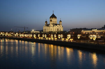 Fototapeta premium Evening time of the Cathedral of Christ the Savior is the main cathedral of the Russian Orthodox Church. It is the largest cathedral of the Russian Church.