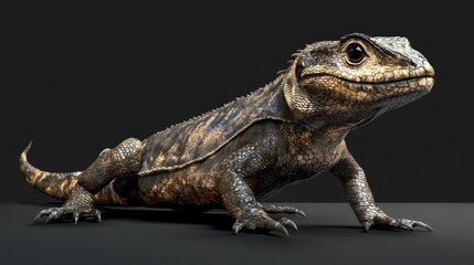 Fototapeta premium Detailed Full Body Image of a Realistic Lizard with Intricate Textures and Features on a Dark Background