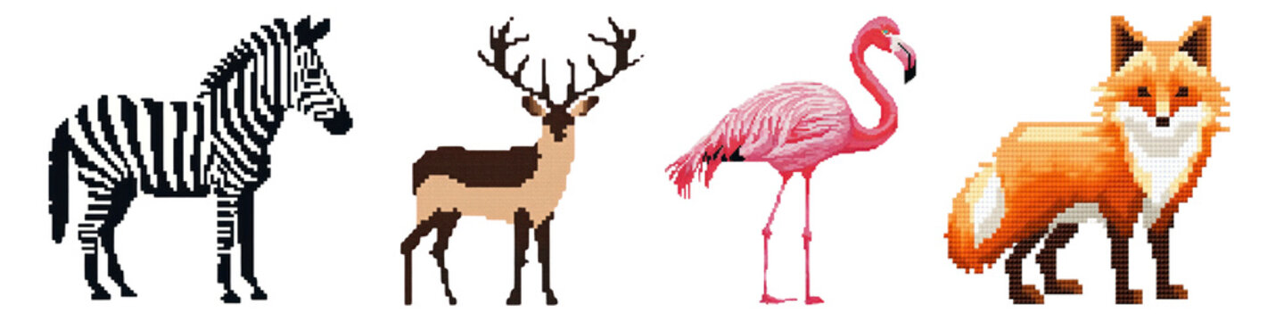 Cross stitch animal png cut out element set, transparent background