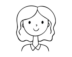 Cute girl line art avatar, hand drawn doodle logos of woman character. Social media girl avatar, simple icon. Isolated in white background.