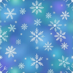 Snowflakes shiny sparkle blurry flat lights marry christmass happy new year snow winter seamless pattern background hd wallpaper blue backdrop template