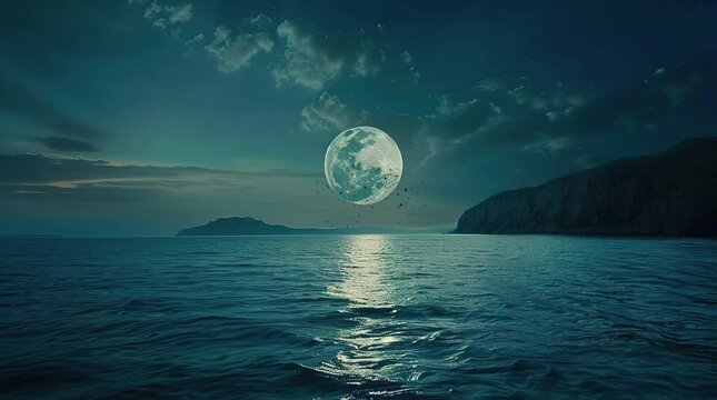 Serene lake under full moon night landscape with calm water reflection
Seamless looping 4k time-lapse virtual video animation Generated AI