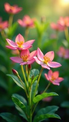 Obraz premium Soft focus of blooming flowers amidst the foliage, leafy greens, flowers
