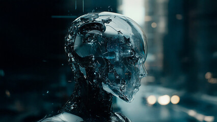 Ai robot, , android phone, android wallpaper, android wallpaper, android wallpaper hd wallpaper. Head robot blurred background evening city iron. A city with a city with a robot in evening. Lifestyle.