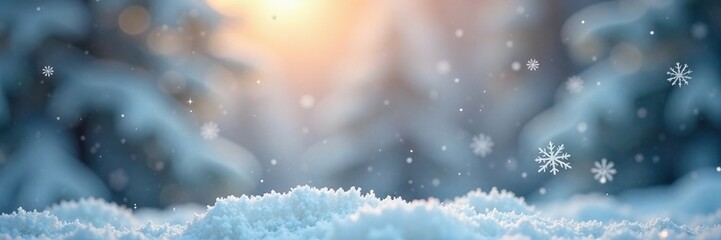 Naklejka premium Delicate snowflakes swaying in the breeze against a soft focus abstract background, gentle movements, soft focus, snowflakes
