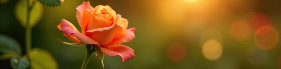 Fototapeta premium a single orange-hued toffee rose unfurls its delicate petals in the sunlight, vibrant blossoms, delicate petals, garden beauty