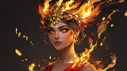 Fototapeta premium Fiery Goddess: A Digital Fantasy Portrait