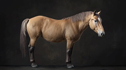 Obraz premium Majestic Horse Standing Gracefully in Studio with Dark Background, Showcasing Beautiful Coat and Strong Build