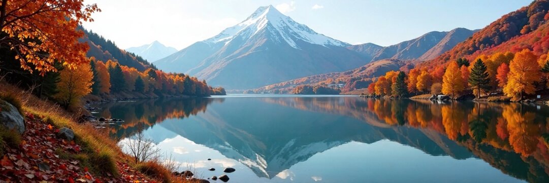 Mt Popera in autumn with a lake in the background, reflections, nature