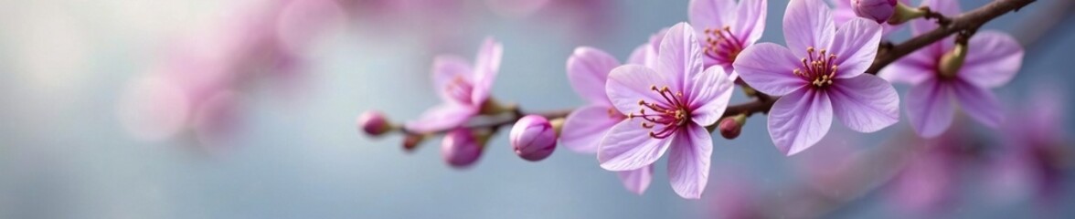 Fototapeta premium delicate violet blooms dangle from a chain of white porcelain beads, suspended decoration, floral arrangement