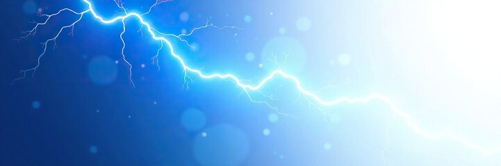 Electric blue lightning bolt against white background, charged particles, natural phenomenon